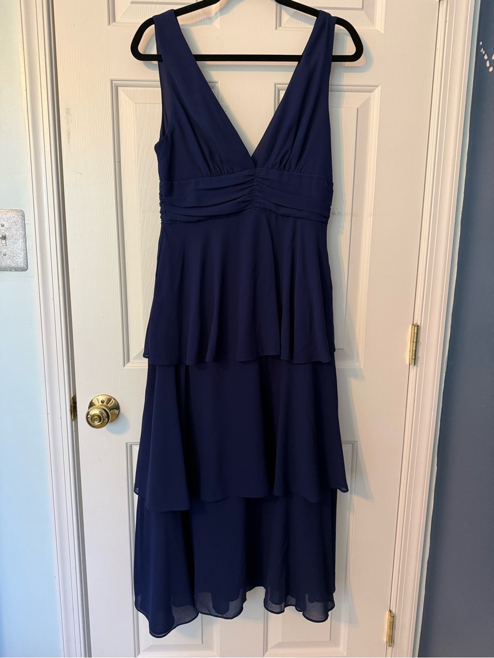 Lulu's Navy V-Neck Tiered Chiffon Dress